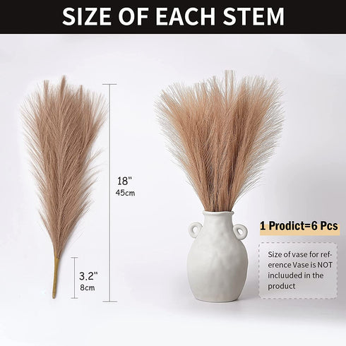 JOMAKIE Pampas Grass,Faux Pampas Grass18'',6 Pcs Pompass Grass Branches Small,Fluffy Pampas Grass Decor for Vase Fillers, Home,Office,Wedding and Events Decor (Light Curry)