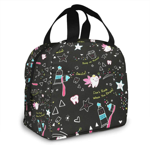 Dentist Dental Hygienist Print Lunch Bag for Women Girls Kids Insulated Picnic Pouch Thermal Cooler Tote Bento Large Meal Prep Cute Bag Big Leakproof Soft Bags for Lunch Box, Camping, Travel, Fishing