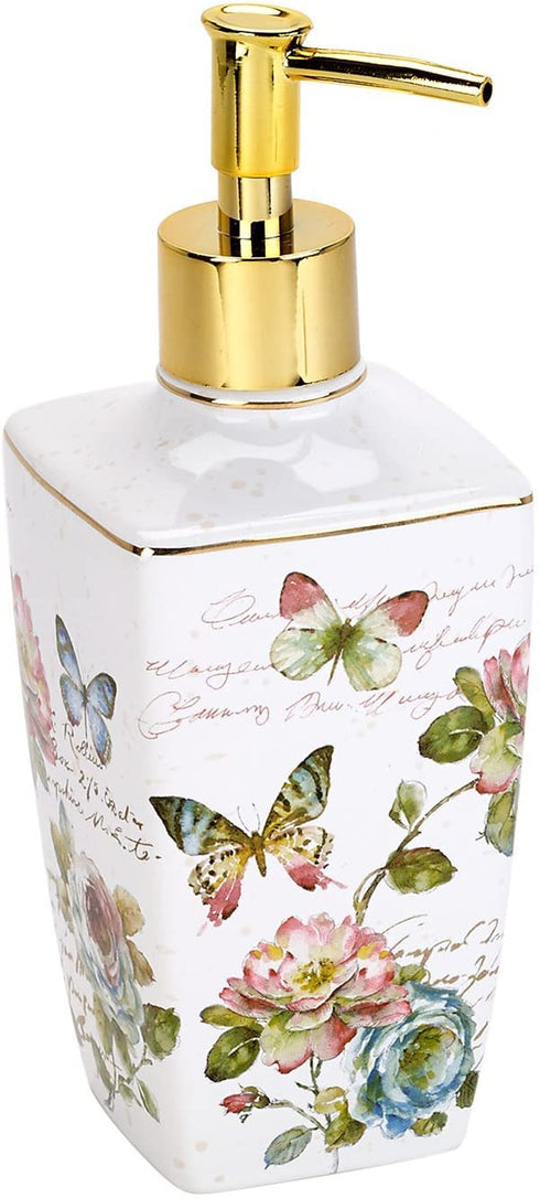 Avanti Linens Butterfly Garden Collection, Soap Dispenser/Lotion Pump, White