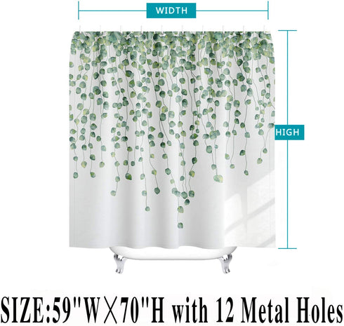 Maccyafst Eucalyptus Shower Curtain Green Leaves Shower Curtain Watercolor Leaf Shower Curtain Fabric Floral Shower Curtain Waterproof Plants Bathroom Curtains with Hooks