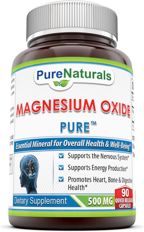 Pure Naturals Magnesium Oxide Quick Release Capsules, 500 Mg, 90 Count