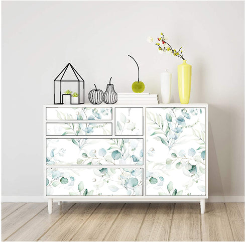 HaokHome 93042 Peel and Stick Wallpaper Green/White Eucalyptus Leaf Floral Wall Mural Home Nursery Boho Decor 17.7in x 9.8ft