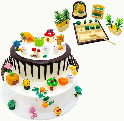 Happy Birthday Cake Toppers Cute Rabbit Figure Characters Toy Cupcake Toppers for Kids Cake Topper Decorations Playset Toy