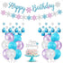 Snowflake Birthday Party Decorations with Happy Birthday Snowflake Banner, Cake Toppers, Purple Blue White Snowflake Balloons for Frozen Birthday Party Supplies Winter Wonderland Baby Shower