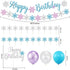 Snowflake Birthday Party Decorations with Happy Birthday Snowflake Banner, Cake Toppers, Purple Blue White Snowflake Balloons for Frozen Birthday Party Supplies Winter Wonderland Baby Shower