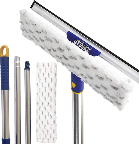 ITTAHO Rotated Window Cleaning Tool,Window Squeegee and Microfiber Scrubber with 53" Stainless Steel Pole,Long Handle Window Washing Equipment for Indoor Outside High Window-Two Pads