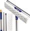 ITTAHO Rotated Window Cleaning Tool,Window Squeegee and Microfiber Scrubber with 53" Stainless Steel Pole,Long Handle Window Washing Equipment for Indoor Outside High Window-Two Pads