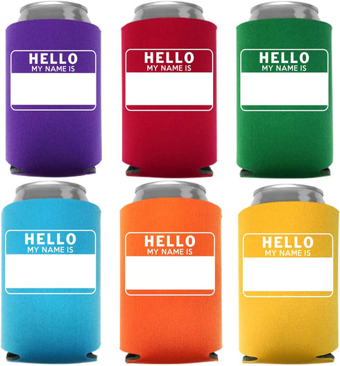 Hello My Name Is - Customizable Can Coolers Party Favor Meeting Fun Way To Introduce Yourself, Multi Colored, 12 Pc