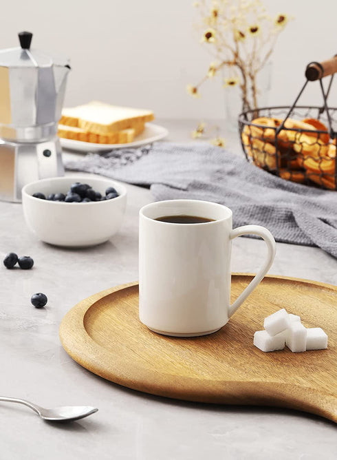 Teocera Porcelain Coffee Mugs with Stand, Coffee Mug Set - 11 Ounce for Tea, Cocoa, and Mulled Drinks - Set of 4, White
