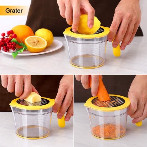 Drizom Citrus Lemon Orange Juicer Manual Hand Squeezer, Fruit Juicer Lime Press with Built-in Measuring Cup and Grater and Egg separator, Non-Slip Silicone Handle, 20OZ