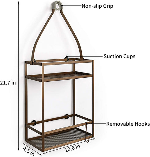 Minggoo Shower Caddy Organizer, Mounting Over Shower Head Or Door, Extra Wide Space for Shampoo, Conditioner, and Soap with Hooks for Razors and More,10.5" x 4.5" x 22.4", Bronze