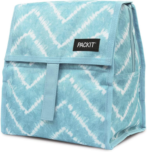 PackIt Freezable Lunch Bag with Zip Closure, Aqua Tie Dye