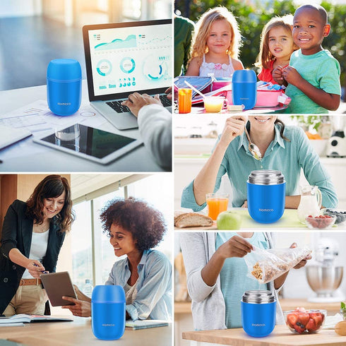 Insulated Lunch Container Hot Food Jar - Wide Mouth Thermoses for Hot Soup Nomeca 16Oz Vacuum Food Container Stainless Steel Thermal Soup Containers with Spoon for Kids Adult Gifts School Office, Blue