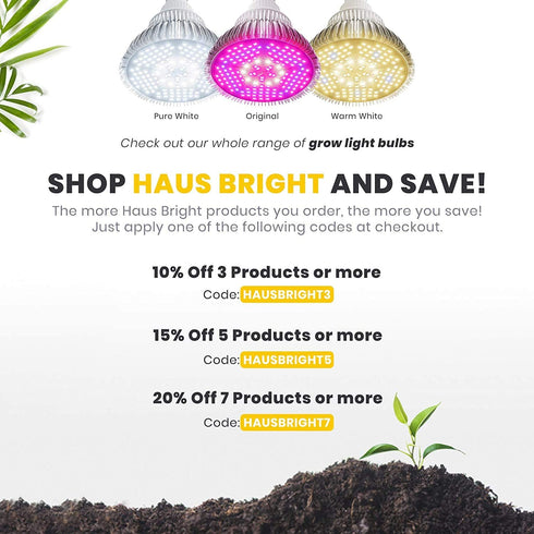 Haus Bright LED Grow Light Bulb - for Indoor Plants Full Spectrum Lamp | Seed Starting, House, Garden, Vegetable, Succulent, Hydroponic, Greenhouse Growing | 100W E27 (Original)