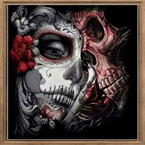 Bimkole 5D Diamond Painting Kits Skull Skeleton Couple, Full Drill Beauty Death DIY Rhinestone Embroidery Set Paint with Diamonds Art by Number Kits Cross Stitch Home Wall Craft Decoration (12x12in)