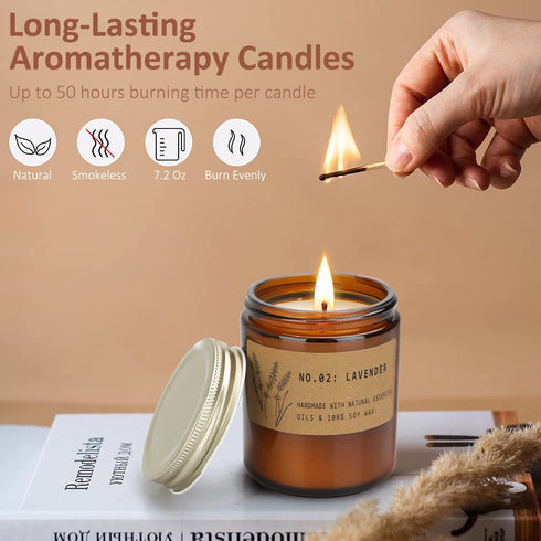 Sandalwood and Lavender Scented Candles, Soy Candles for Home Scented, Aromatherapy Candle for Women, Candle Gift Set for Birthday, Valentine's Day Mother's Day, Long Lasting Candles, 7.2oz, 2 Pack