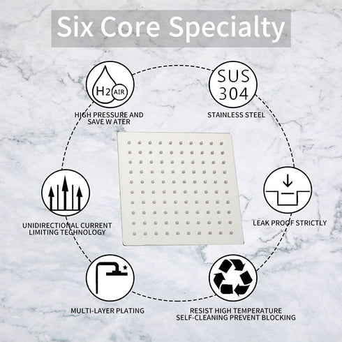 GGStudy Square 8 Inch Square Stainless Steel Shower Head - Rain Style Shower Head Brushed Nickel