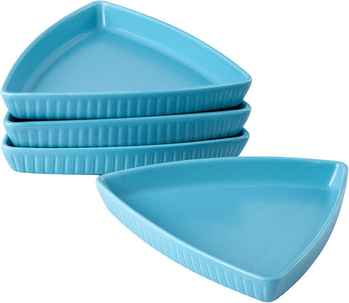 Bruntmor Porcelain 8" Triangle Plates Set Of 4 - Oven Safe Triangular Dish For Appetizer or Desserts Buffet Plates Restaurantware, Blue