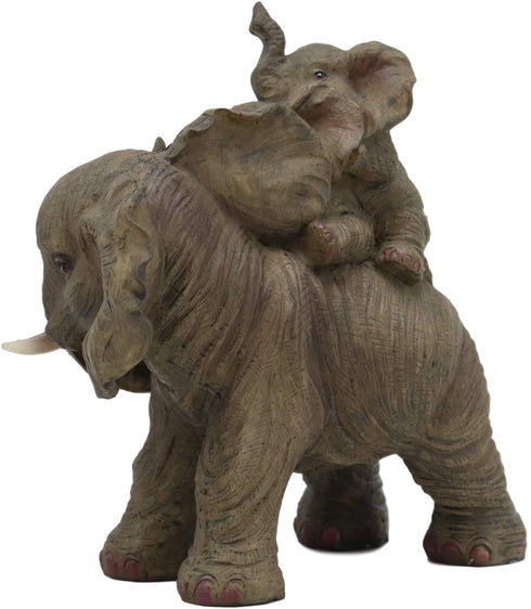 Ebros Small Wildlife Elephant Father and 2 Calves On Piggyback Playing Statue 5.25" Tall Resin Safari Elephants Family Figurine Sculpture Decor Gifts