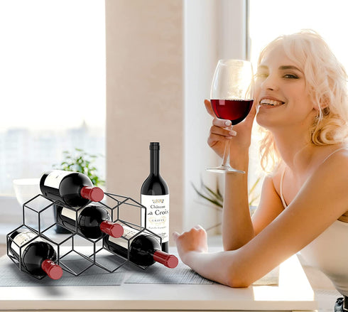 Countertop Wine Rack Freestanding, Small Wine Holder Stand Metal Wine Rack Honeycomb, Black 9 Wine Bottle Holder Organizer for Water Bottle, Tabletop Wine Storage Holder Rack for Home Kitchen Bar