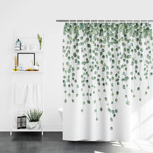 Maccyafst Eucalyptus Shower Curtain Green Leaves Shower Curtain Watercolor Leaf Shower Curtain Fabric Floral Shower Curtain Waterproof Plants Bathroom Curtains with Hooks