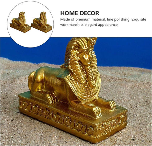 Kisangel 2pcs Sphinx Figurine Resin Egyptian God Statue Desktop Table Mythology Pharaoh Decoration Ornaments (Golden)