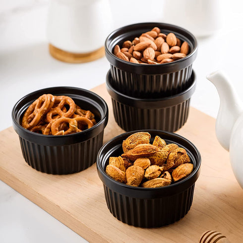 KitchenTour Porcelain Souffle Dishes 8 Ounces Ramekins for Baking Souffle, Creme Brulee - Set of 6, Black