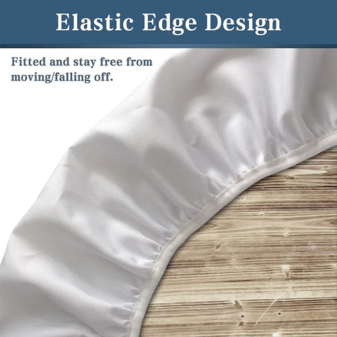 SongYi Christmas Tablecloth, Waterproof Fitted Round Tablecloth, Happy New Year Sticker Label Decorations Modern Style, Elastic Edged Table Cloth Cover, Fit for 28 inches -32 inches Round Table