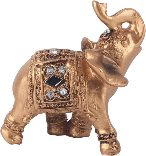 Gold Elephant Resin Statue, Facing Upwards Elephant Figurine with Trunk Up Collectible Sculpture Decoration for Lucky Feng Shui Wealth Home Decor Good Luck, 3.54inch