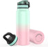 Fanhaw Water Bottles Stainless Steel Insulated Vacuum 20oz Water Bottle for Kids/Adults, 2 Lids Leak Proof Thicken Double Wall for Cold & Hot Beverages, BPA Free (Green-Pink)