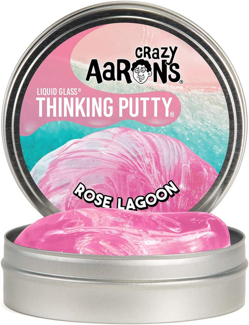 Crazy Aaron's Thinking Putty 4” Tin – Liquid Glass “Rose Lagoon” – Crystal Clear Pink Butty – Never Dries Out