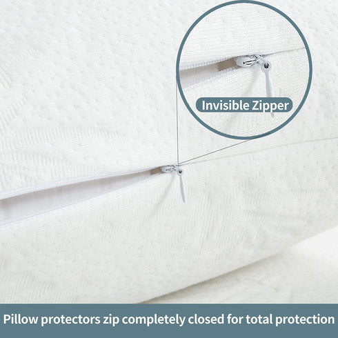 HOMBYS Bamboo Waterproof Pillow Protector with Zipper, Breathable Ultra Soft Zippered Pillow Cases Queen Size, White Pillow Covers Set of 2 for Summer, Hot Sleepers, Night Sweats