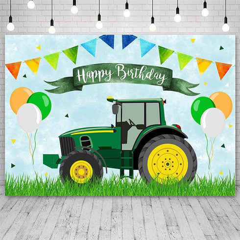 ABLIN 7x5ft Tractor Birthday Backdrop for Boy Green Grass Tractor Photography Background Farm Happy 1st Birthday Party Decorations Photo Shoot Props Cake Table Banner