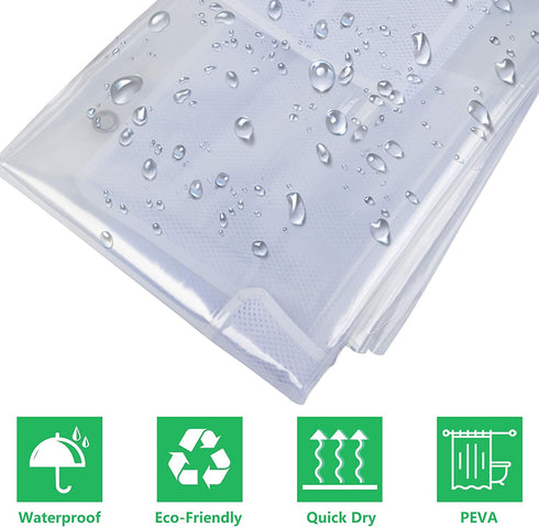 Clear Shower Curtain with Pockets,PEVA Plastic Shower Curtain, Shower Curtain Organizer Liner with 9 Pockets for Bathroom (Clear, 71x71 inch)