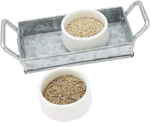 Mind Reader 2 Ceramic, Condiment Set with Galvanized Serving Board, One Size, Silver Tray-2 Bowls