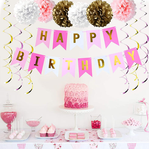 Archome 64pcs Pink Party/Birthday Decorations For Princess Decorations/Birthday Decorations For Grils/Women