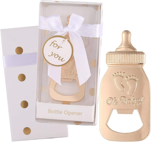 12 Pack Bottle Opener Baby Shower Favor For Guest,Cute Bottle Opener with Baby Footprints Neutral Baby Shower Decoration Supplies for Boy or Girl with Individual Packaging (Gold, 12)