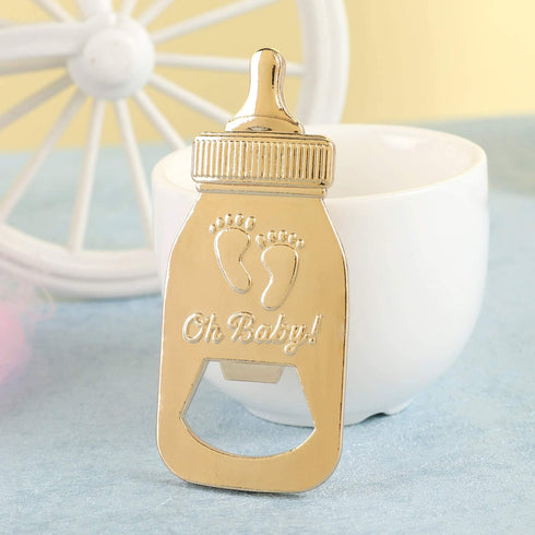 12 Pack Bottle Opener Baby Shower Favor For Guest,Cute Bottle Opener with Baby Footprints Neutral Baby Shower Decoration Supplies for Boy or Girl with Individual Packaging (Gold, 12)