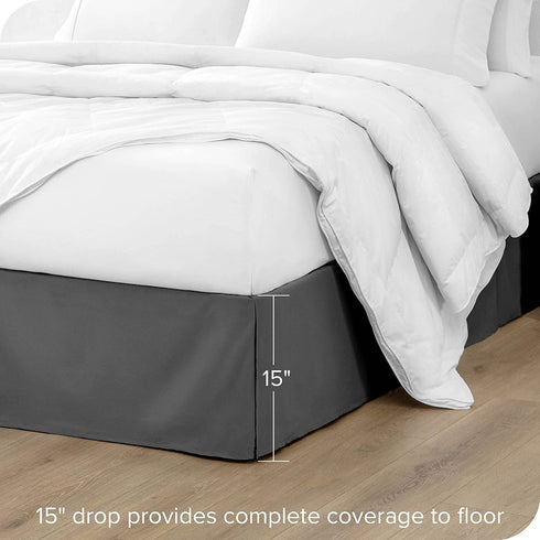 Bare Home Pleated California King Bed Skirt - 15-Inch Tailored Drop Easy Fit - Bed Skirt for Cal King Beds - Center & Corner Pleats (Cal King, Grey)