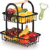 Fruit Basket, 2 Tier Fruit Bowl Storage Holder Detachable Wire Baskets Holder Fruit Tray, Kitchen Organizer For Fruit Vegetables Bread Snack,Free Fruit Peeler,Metal,Black