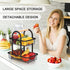 Fruit Basket, 2 Tier Fruit Bowl Storage Holder Detachable Wire Baskets Holder Fruit Tray, Kitchen Organizer For Fruit Vegetables Bread Snack,Free Fruit Peeler,Metal,Black