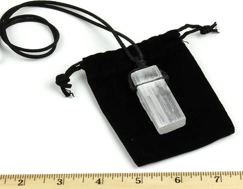 Dancing Bear Selenite Crystal Pendant Necklace, 24" Hand-Knotted Cord, Perfect, Educational ID Card, Chakra, Healing, Ritual, Lucky Protection Grid Stone