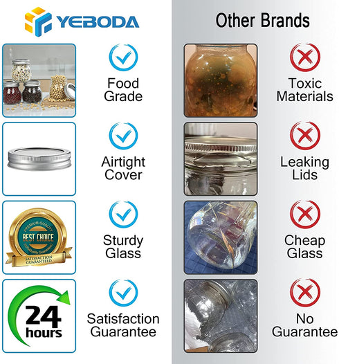 YEBODA 9 Pack Wide Mouth Mason Jars 10 oz Glass Canning Jars with Airtight Lids and Bands for Preserving, Jam, Honey, Jelly, Wedding Favors, Shower Favors, Sauces, DIY Magnetic Spice Jars