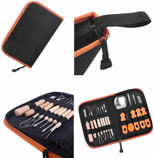 Halloween Pumpkin Carving Tools,Jack-O-Lanterns 13 Piece Professional pumpkin cutting carving supplies tools Kit stainless steel lengthening and thickening with Handbag