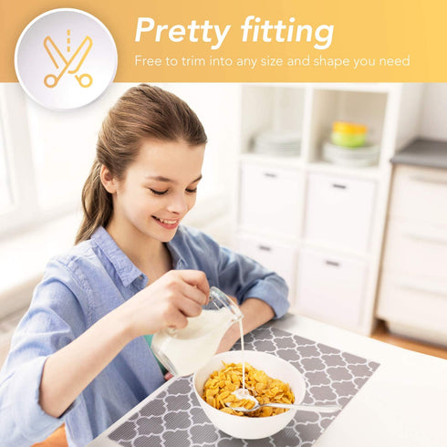 Glotoch Shelf Liners for Kitchen Cabinets 12 x 20 ft. - Non Adhesive Cabinet and Drawer Liner Roll Double Sided Non-Slip Durable and Strong, Quatrefoil Gray