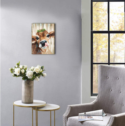 Country Farmhouse Bathroom Cute Cow Decor canvas print picture wall art retro style nice present Placed in Home Bedroom Office Study fireplace kitchen Bedroom Dining Room 12X16€œ €¦