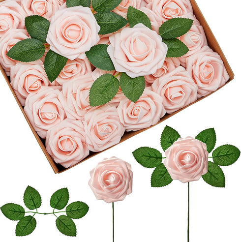 InnoGear Artificial Flowers, 50 Pcs Faux Flowers Fake Flowers Blush Roses Perfect for DIY Wedding Bouquets Centerpieces Bridal Shower Party Home Flower Arrangement Decorations