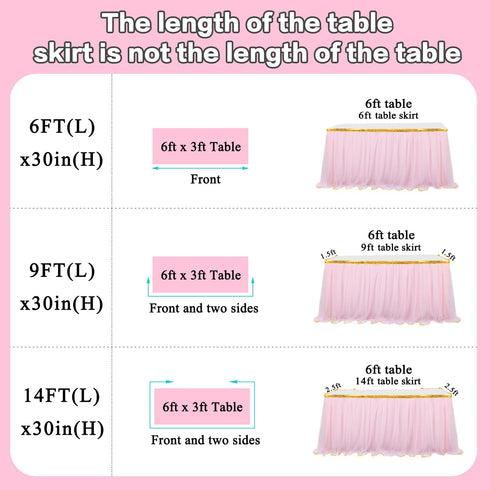 Pink Tulle Table Skirt Tutu Table Skirts for Rectangle Tables 6ft Baby Shower Girl Unicorn Party Wedding Princess Birthday