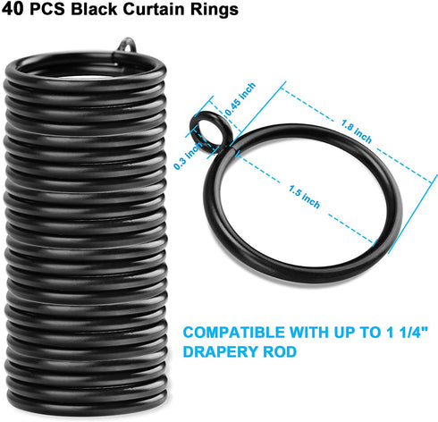 40 PCS Black Curtain Rings, Curtain Rings with Eyelet Apply for Curtain Rod (1.5 Inch Drapery Rings)