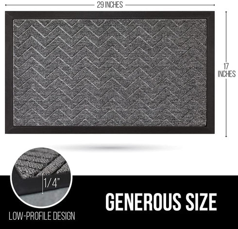 Gorilla Grip Durable Natural Rubber Door Mat, Waterproof, Low Profile, Heavy Duty Welcome Doormat for Indoor and Outdoor, Easy Clean, Rug Mats for Entry, Patio, Busy Areas, 17x29, Steel Chevron